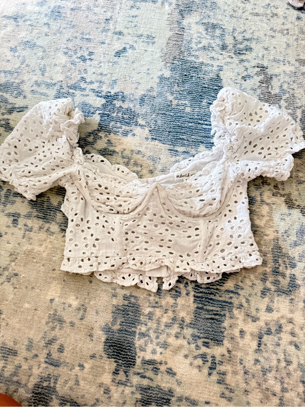 White Eyelet Puff-Sleeve Crop Top